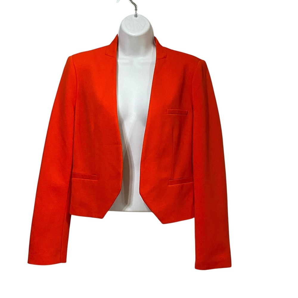 Zara Woman Orange Cropped Open Front Blazer Jacket Small Made in Spain